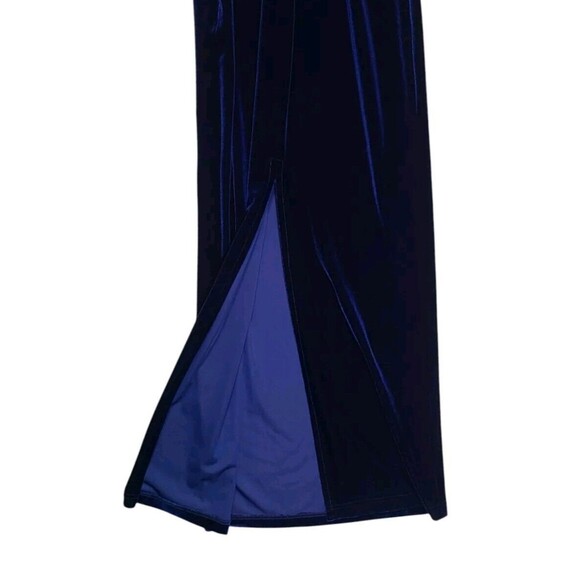 Bari Jay Dress Women's 9/10 Blue Velvelt Illusion Beaded Halter Holiday Maxi - Picture 6 of 10